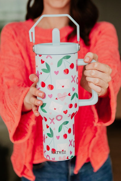 XO Cherries Valentine's Day Tumbler with Lid Handle