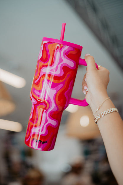 Hot Pink Retro Swirl Tumbler with Handle