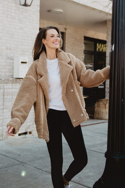Brown Ladies Sherpa Teddy Jacket