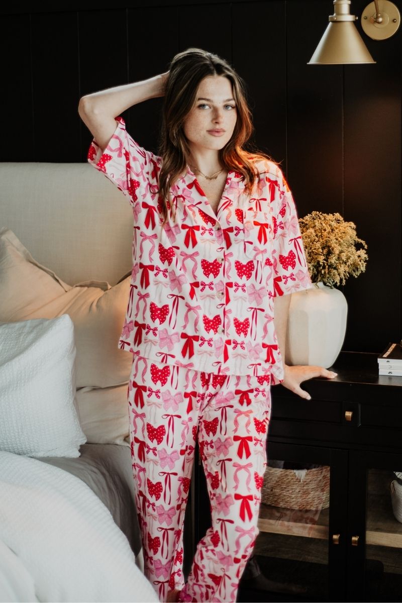 Pink & Red Coquette Bows Women's Pajama Pants Set