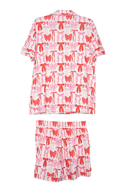 Pink & Red Coquette Bows PJ Shorts Set For Women