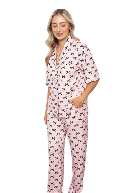 Black & Pink Mini Coquette Bows Matching Pajama Pants Set