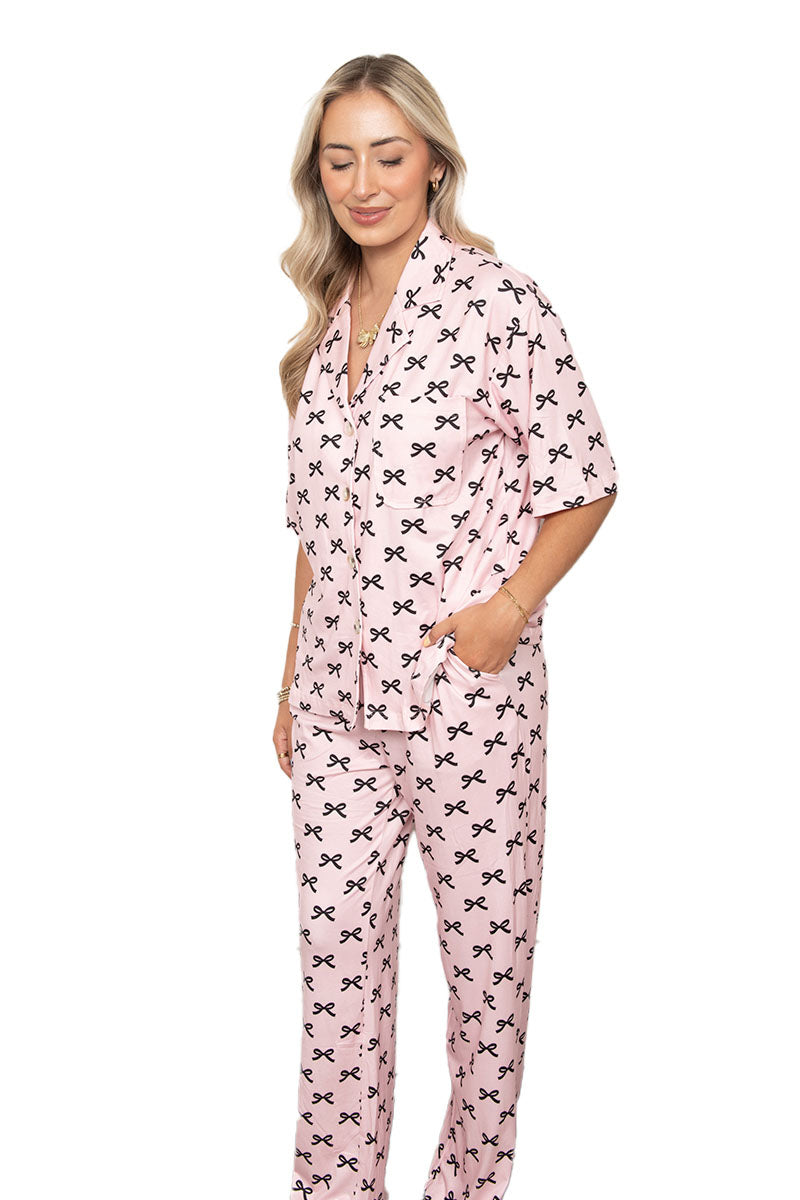 Black & Pink Mini Coquette Bows Matching Pajama Pants Set