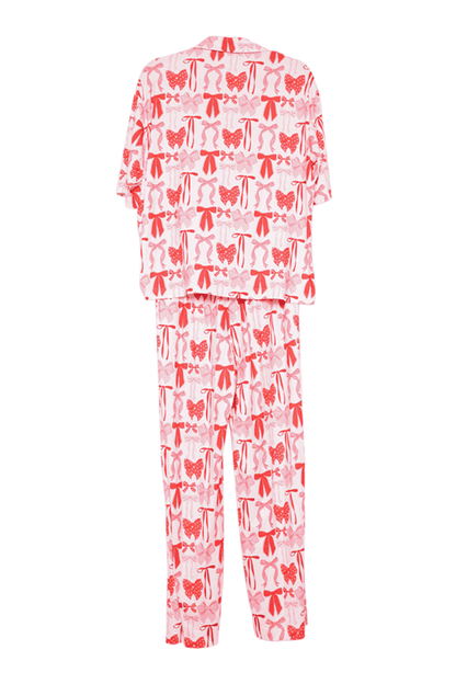 Pink & Red Coquette Bows Women's Pajama Pants Set