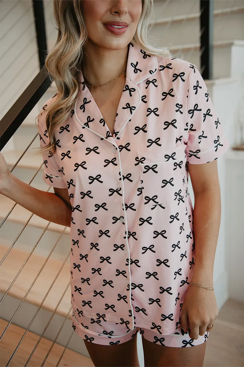 Black & Pink Mini Coquette Bows Loungewear Set