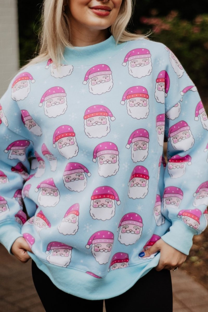 Pink Santa Faces Printed Sweatshirts Women's