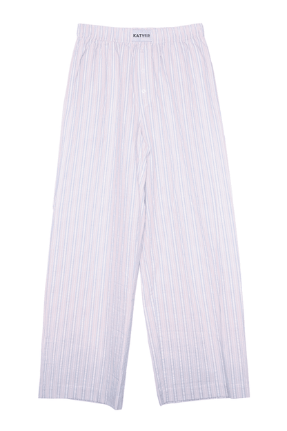 Light Pink and Blue Striped Casual Boxer Pants