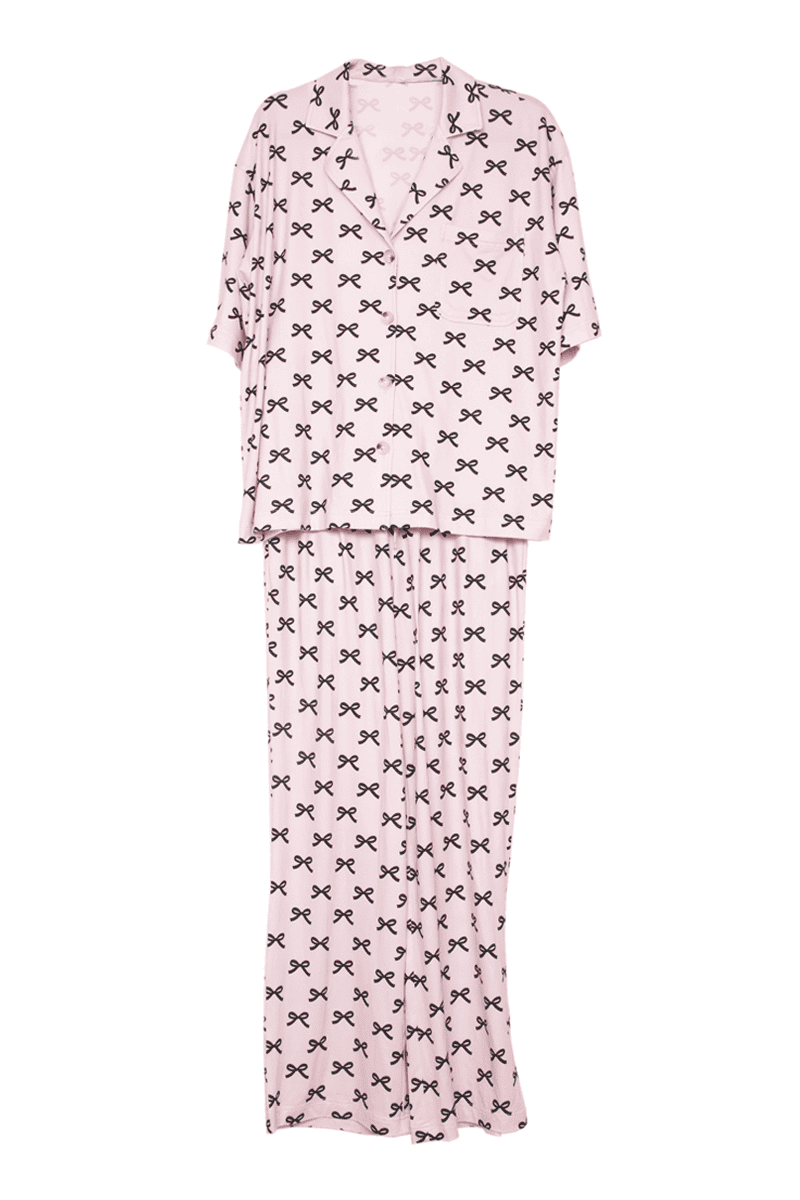 Black & Pink Mini Coquette Bows Matching Pajama Pants Set