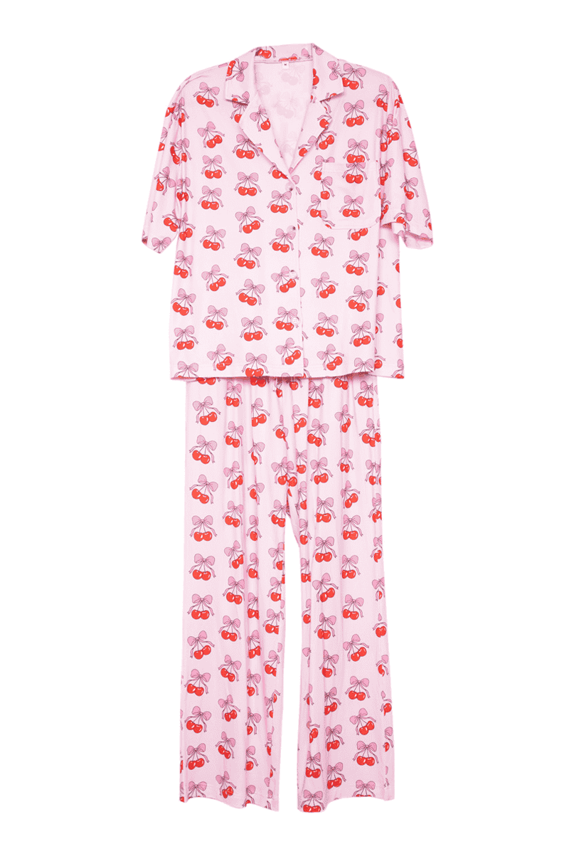 Cherry Bow Repeat Pajama Pants Set