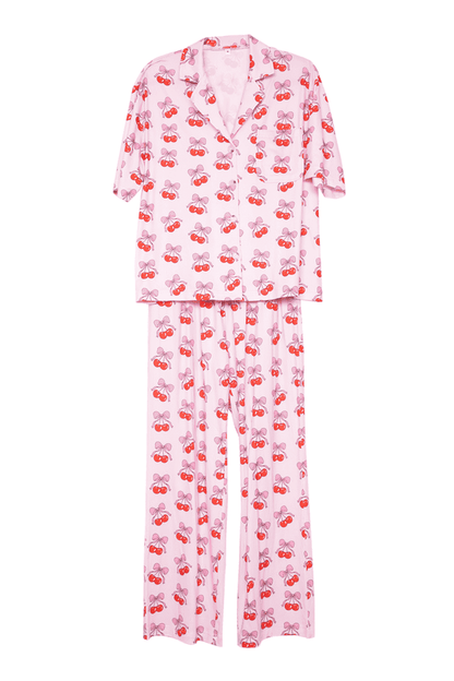 Cherry Bow Repeat Pajama Pants Set