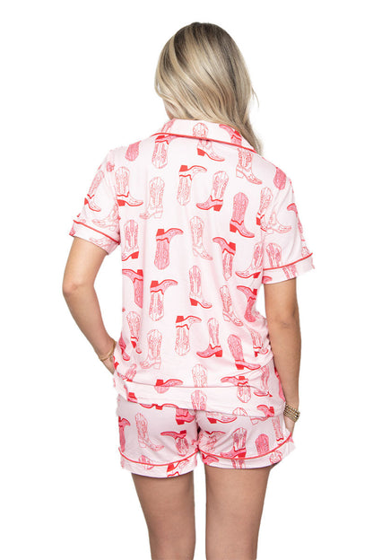 Light Pink Western Boots All Over PJ Short Set