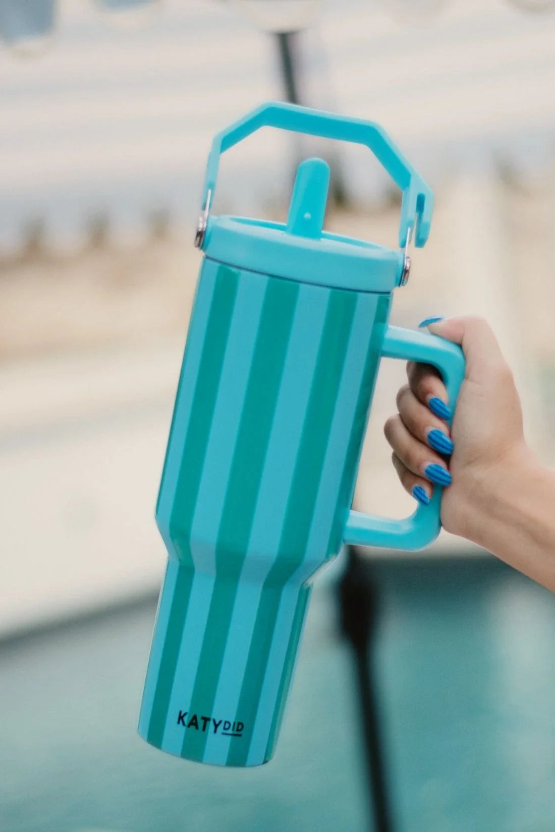 Aqua and Green Striped Cabana Stainless Steel Tumbler