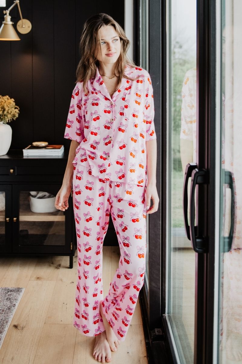 Cherry Bow Repeat Pajama Pants Set