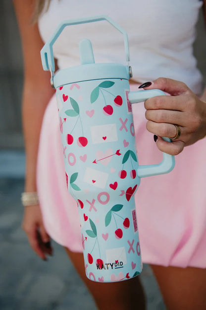 XO Cherries Valentine's Day Tumbler with Lid Handle