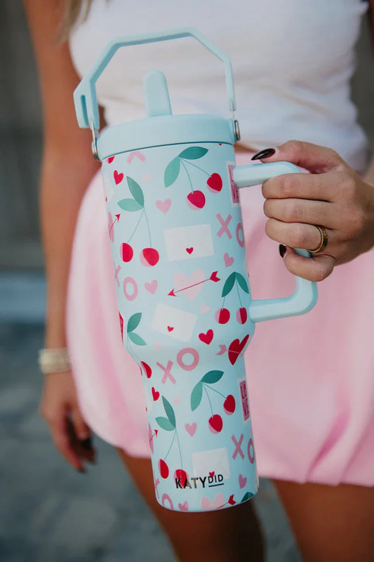 XO Cherries Valentine's Day Tumbler with Lid Handle