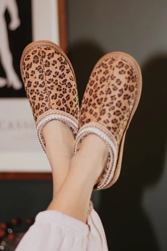 Leopard Print Embroidered Slip-On House Shoes