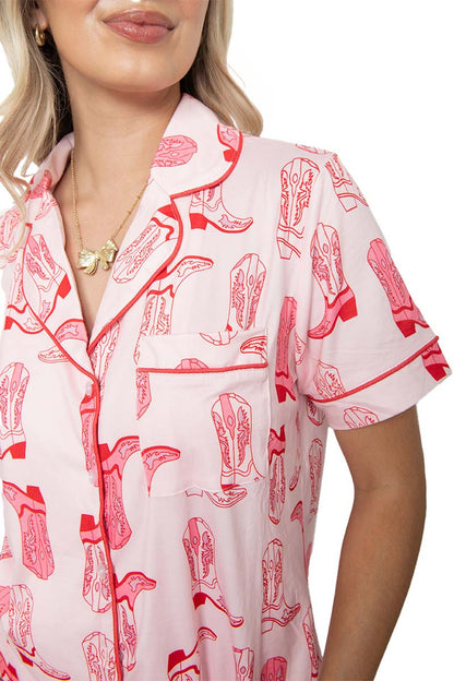 Light Pink Western Boots All Over PJ Short Set