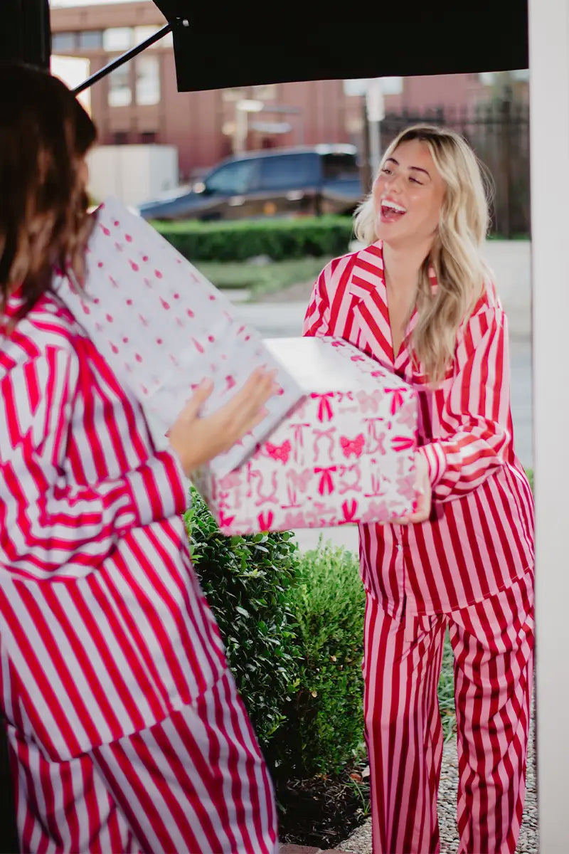 Blush Striped Satin Pajama Set