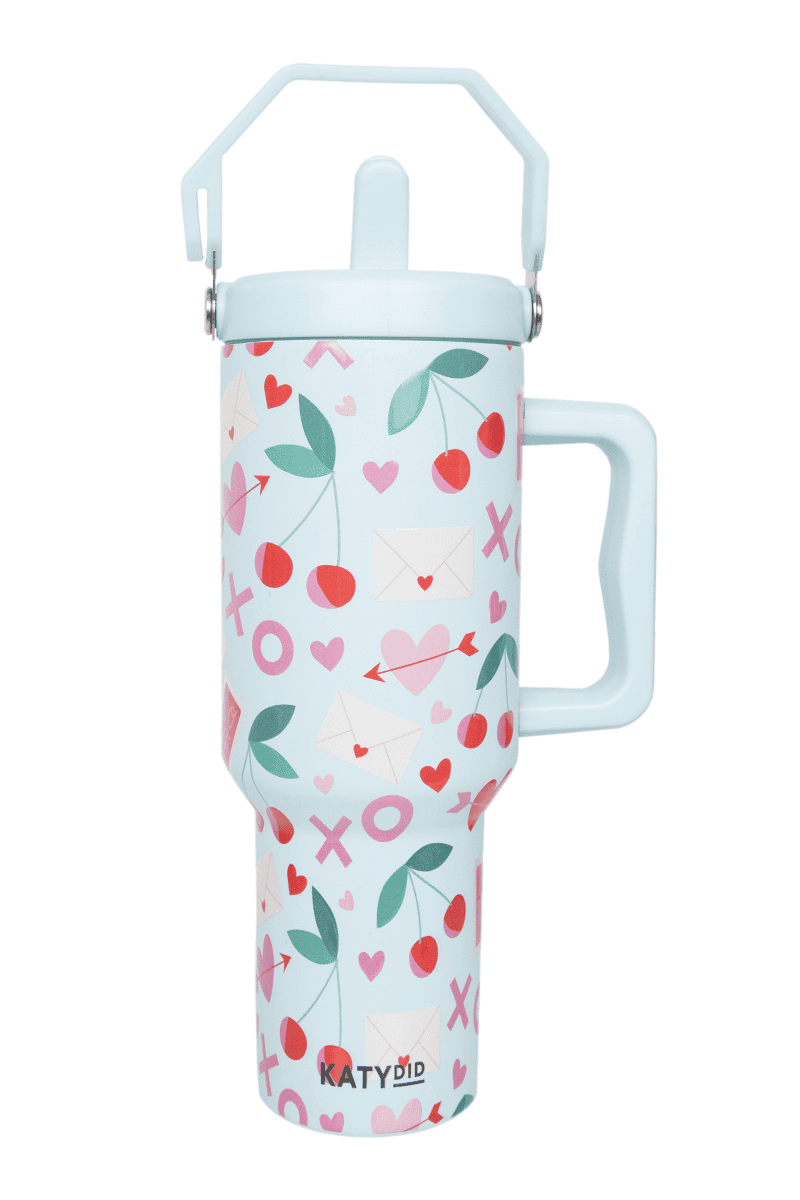 XO Cherries Valentine's Day Tumbler with Lid Handle