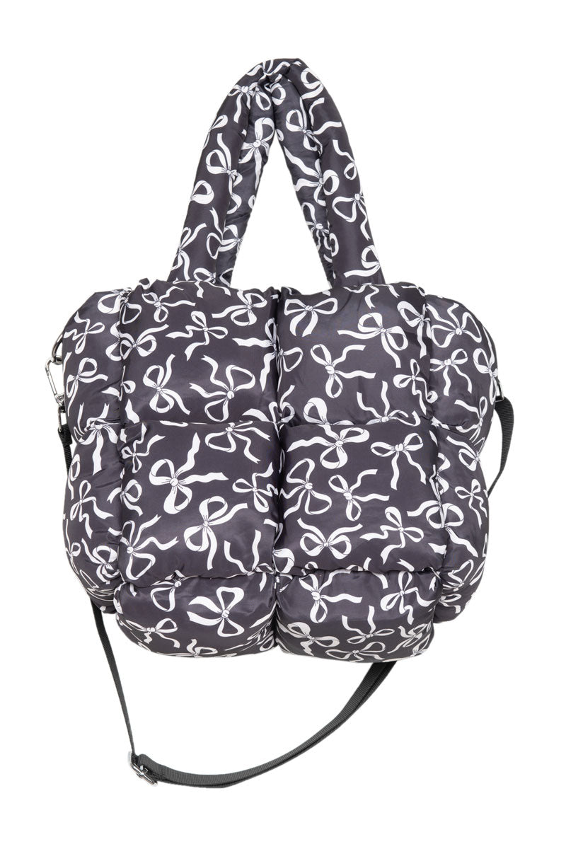 Black Bow Print Puffer Tote