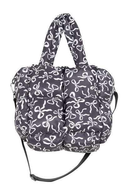 Black Bow Print Puffer Tote