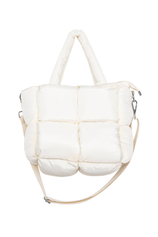 Cream Mini Quilted Puffer Tote Bags