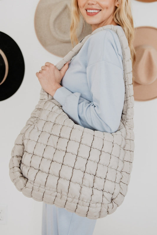 Sand Oversized Quilted Hobo Tote Bag