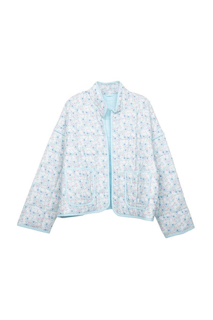 Light Blue Dainty Floral Lightweight Quilted Jacket