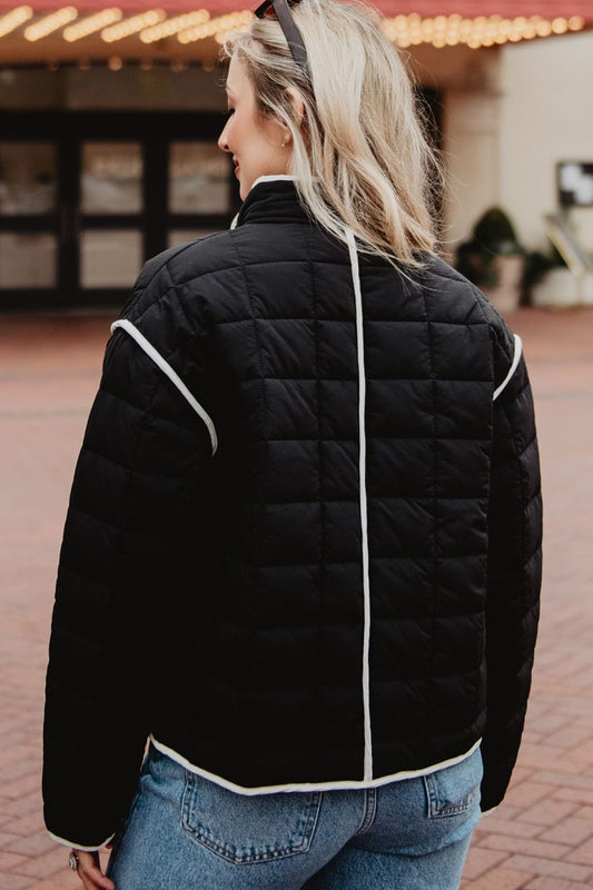 Black Ladies Quilted Trim Jacket