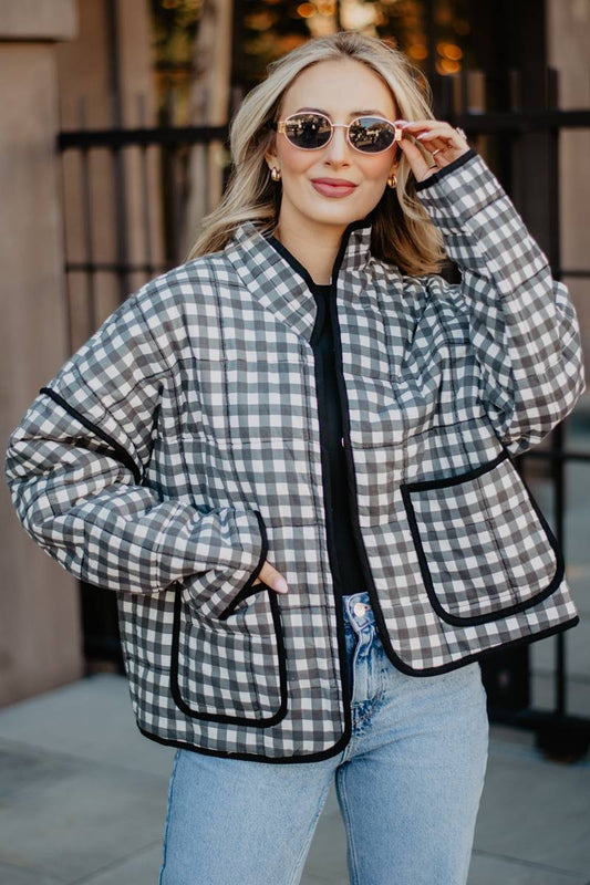 Black & White Checkered Lightweight Quilted Jacket