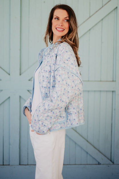 Light Blue Dainty Floral Lightweight Quilted Jacket