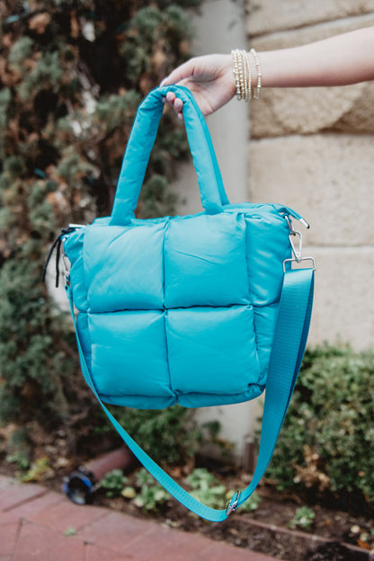 Blue Mini Puffer Tote Handbag