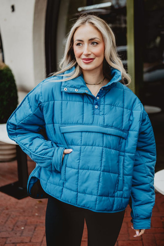 Blue Puffer Pullover for Ladies
