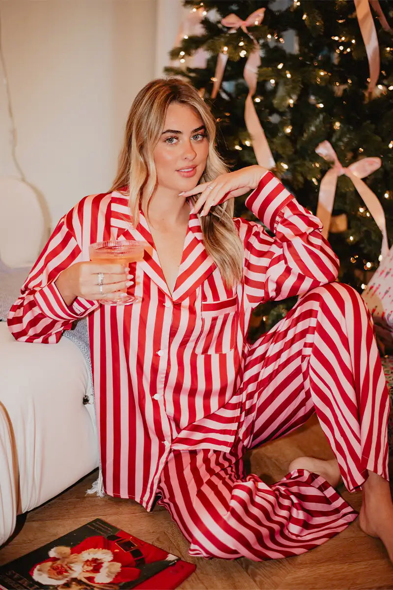Blush Striped Satin Pajama Set