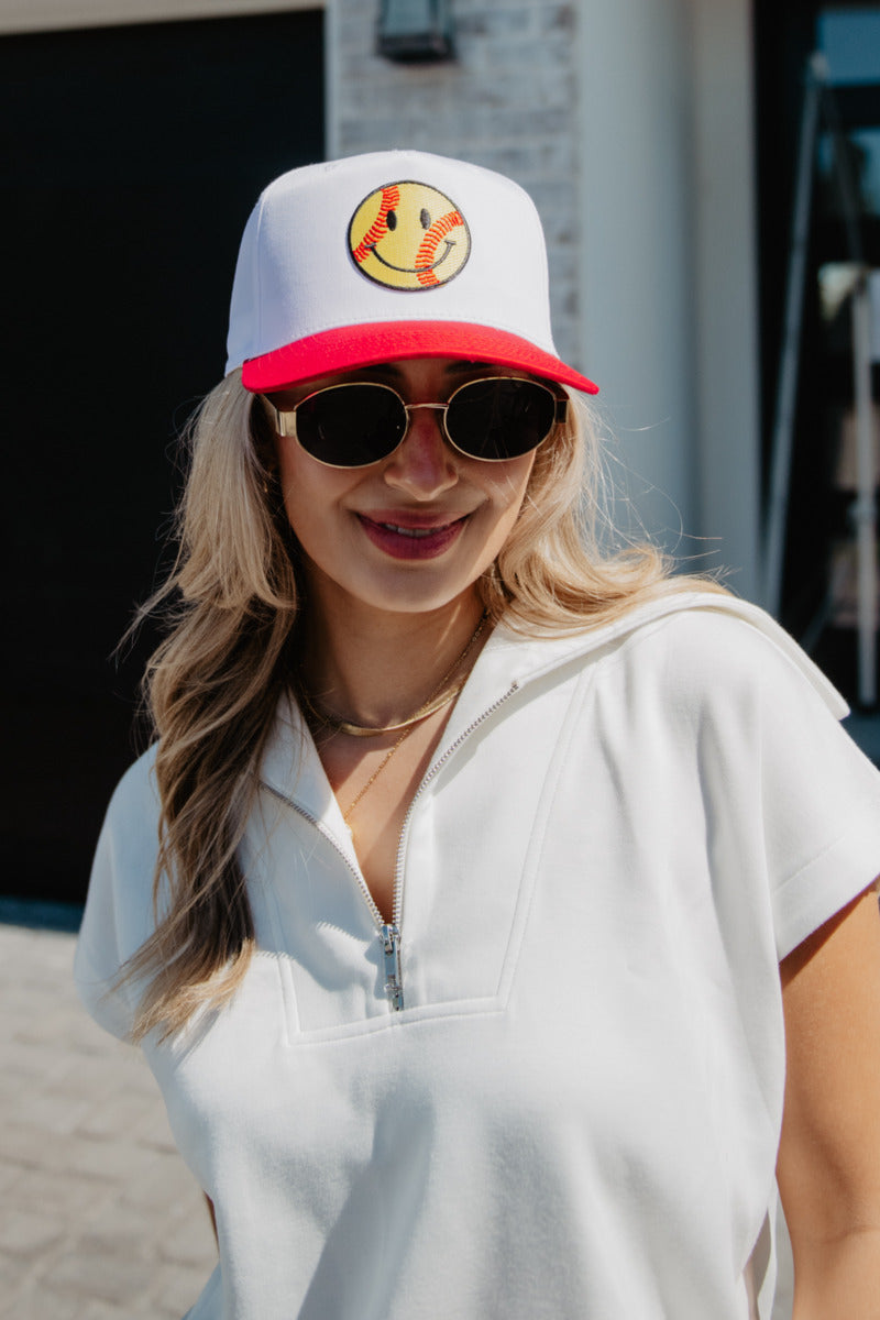 Softball Happy Face Two-Toned Vintage Hat for Women