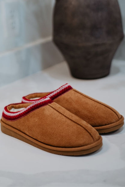 Chestnut Embroidered Cozy Slippers