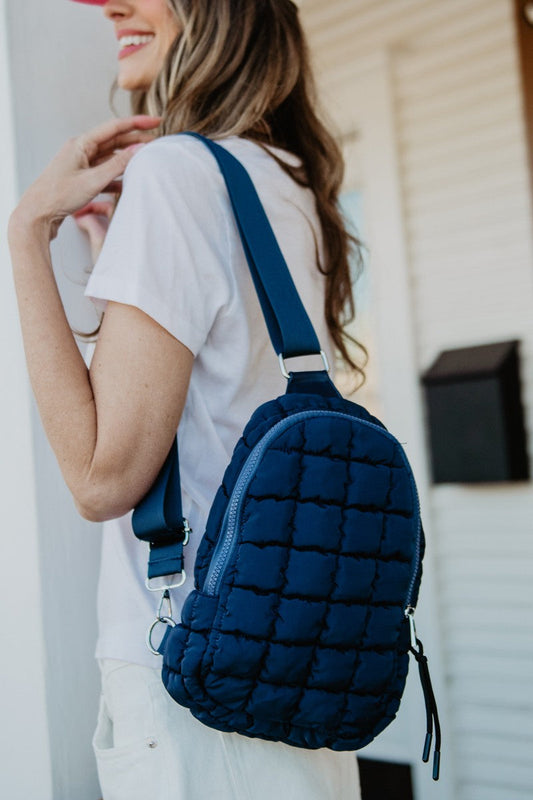 Navy Women's Quilted Sling Bag