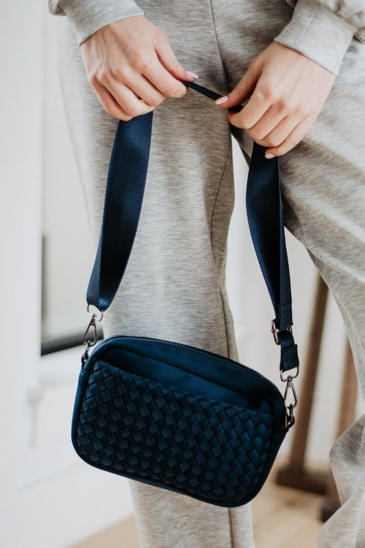 Navy Small Woven Crossbody Bag