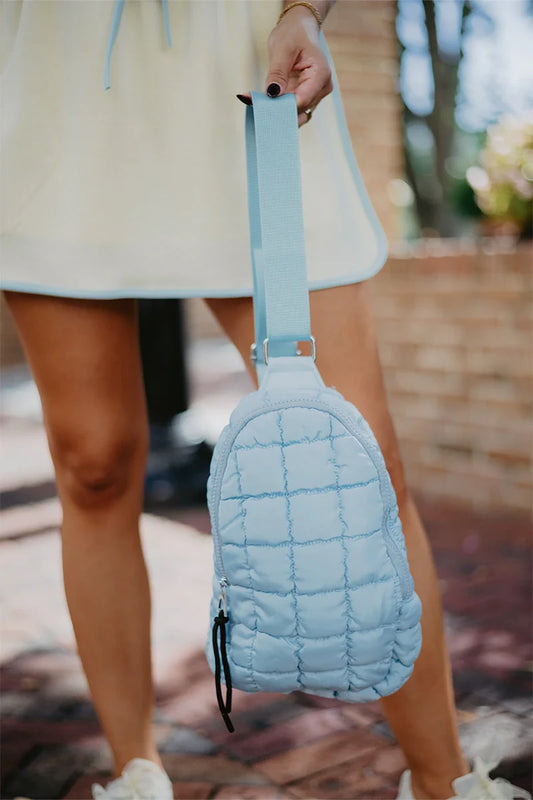 Light Blue Quilted Sling Crossbody Bag