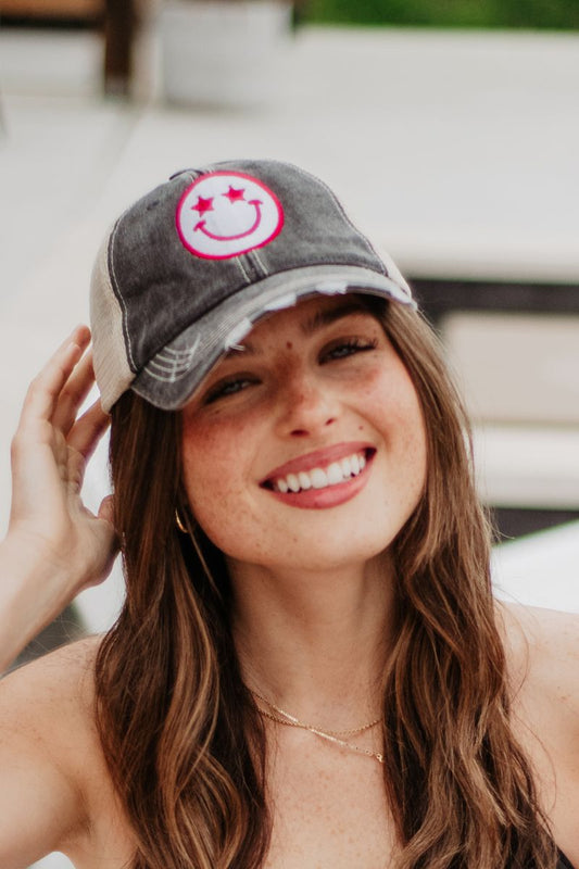 Star Eyed Happy Face Summer Trucker Hat