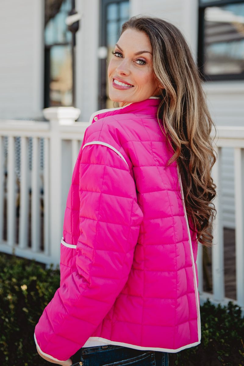 Hot Pink Quilted Trim Jacket