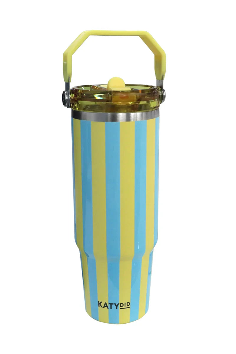 Yellow and Aqua Striped 30 Oz Tumbler Cup