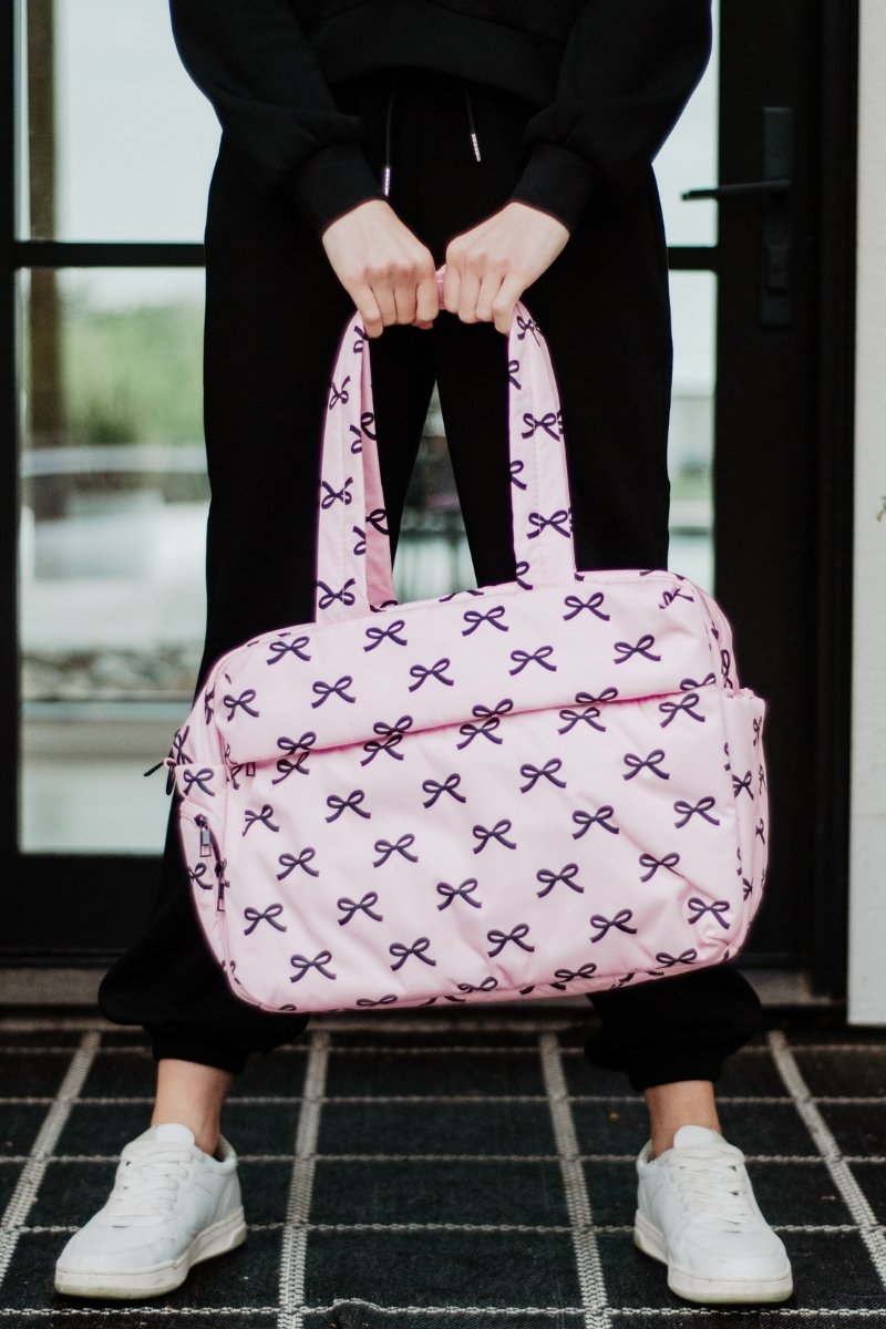 Black & Pink Mini Bows Duffel Weekender w/ Pass-Thru Slip