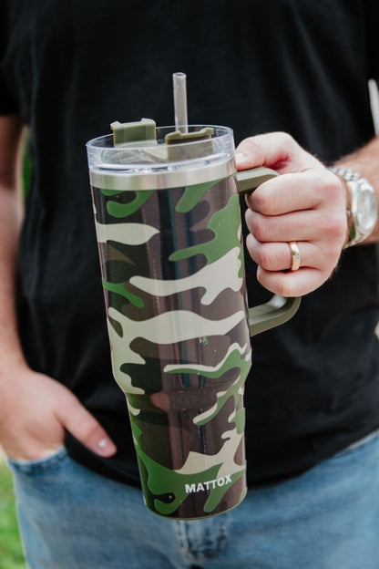 Camo Print Tumbler Cup with Straw