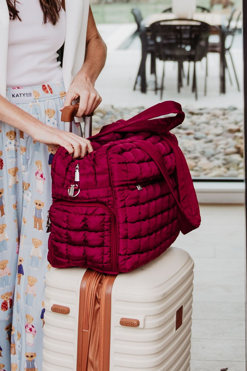 Wine Quilted Duffel Overnight Bag