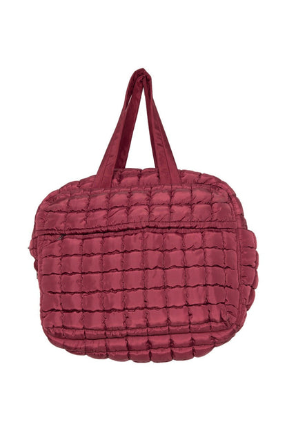 Wine Quilted Duffel Overnight Bag