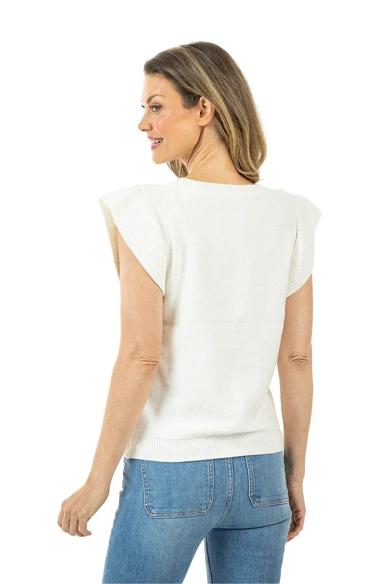 Short Sleeve Bow Sweater Top (White)
