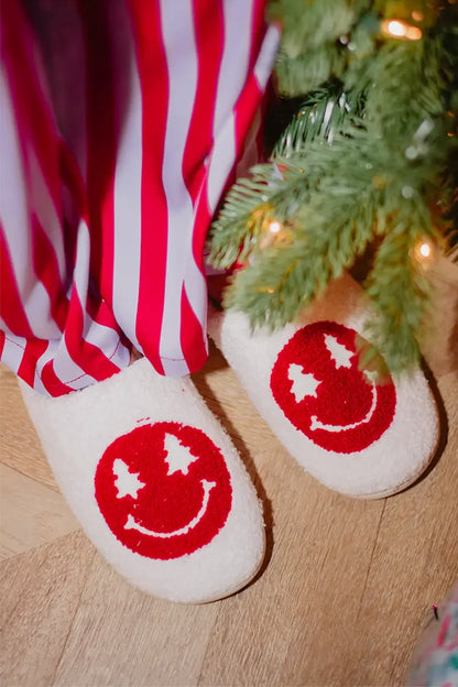 Red Christmas Tree Eyes Happy Face House Slippers