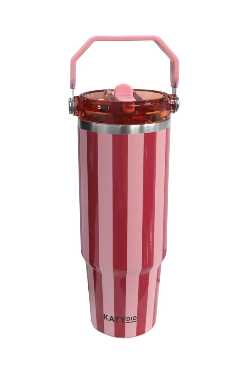 Pink and Wine Striped 30 Oz Cabana Tumbler