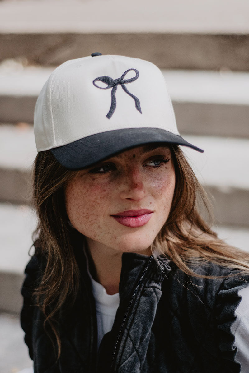 Black Coquette Bow Vintage Two-Toned Hat